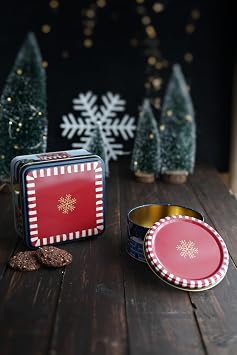 EVLE-New Year Themed Set of 2 Decorative Metal Boxes, Tart Tart