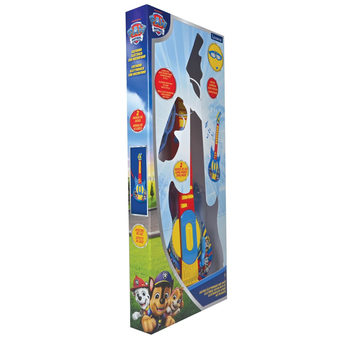 Lexibook Paw Patrol La Squadra dei Cuccioli Chitarra Elettronica illuminata con Microfono, Occhiali con Microfono, Canzoni Demo, MP3 Plug, Blu/Rosso, K260PALXB