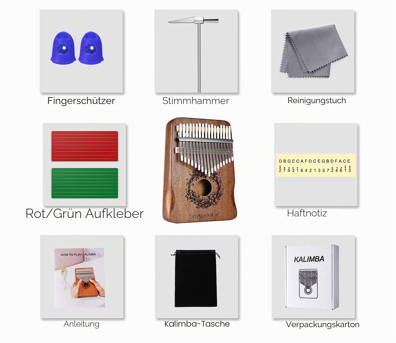 Kalimba Daumenklavier mit 17 Tasten, Mahagoni, tragbar, Mbira Sanza, Musikliebhaber, Geschenk für Kinder, Anfänger, mit Stimmhammer, Klaviertasche, Lernanleitung (natürlich)