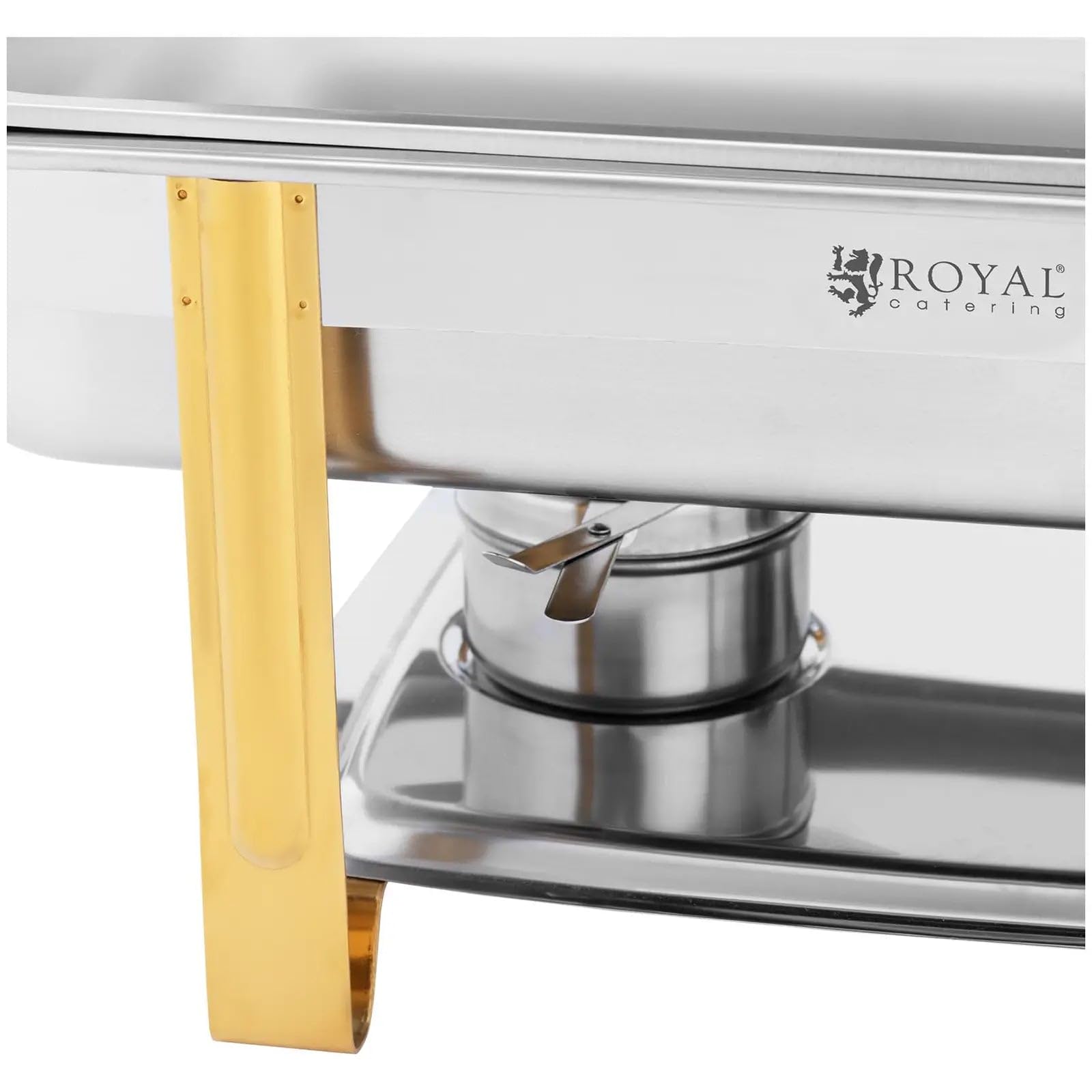 Helloshop26 Chafing Dish GN 1/1 Acentos Dorados 9 Litros 2 Quemadores Acero Inoxidable Plateado 14_0008575
