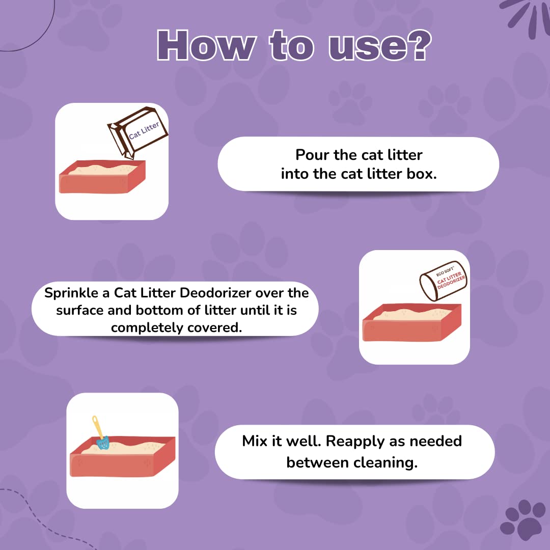 Eco Soft Cat Litter Deodorizer 750gms | Lavender Fragrance | Odour Eliminating Powder | Suitable for All Types of Litter | Longer Lasting Odour Control | Strong Cat Urine Smell Remover 3