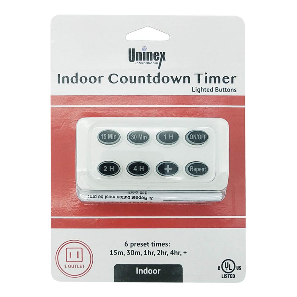 Uninex PS97 Temporizador digital inteligente de cuenta regresiva con función de repetición, salida de CA única, botones iluminados, listado UL