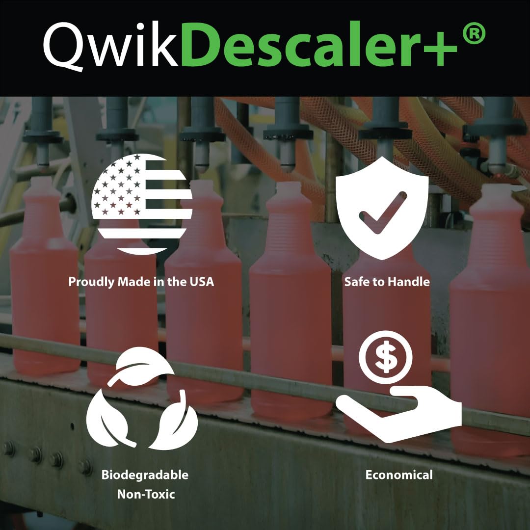 QwikProducts QwikDescaler + Solución descalcificadora concentrada, calentador de agua sin tanque, disolvente descalcificador para intercambiador de calor, disuelve rápidamente la escala, la cal, el