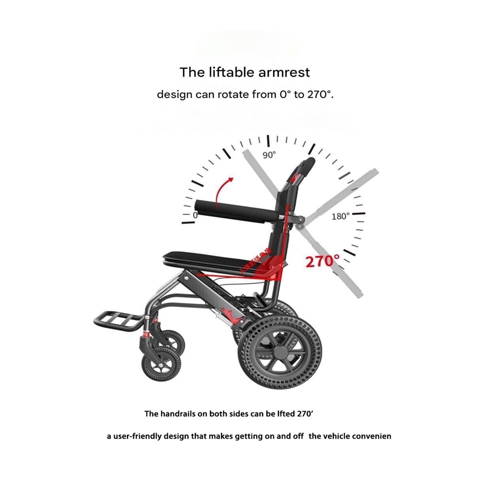 Leichter faltbarer Reise-Rollstuhl für Senioren & Flugreisen - Nur 10kg, 270° drehbare Armlehnen, ergonomischer Sitz & Gefälle-Bremse