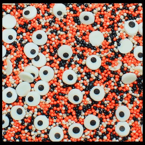 Image of Confect Spooky Halloween Sprinkles Mix - Ghost Orange, Black & Spectral White Disco Balls with Edible Candy Eyes - Funfetti for Cakes, Cupcakes & Cookies - Halloween Party Baking Decoration- 4.2 Oz