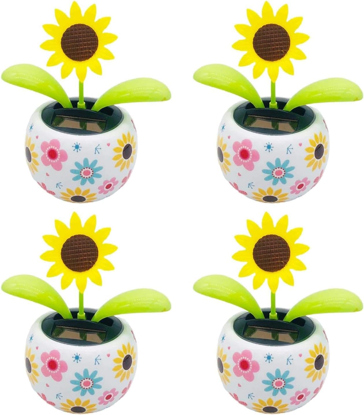 4Pcs Sunflower Solar Dancing Flower Solar Dancing Solar Toys, Solar Power Kits Dolls and Accessories,Solar Powered Swinging Animated Dancer Toy Office Desk Car Decoration for Car, Funny Ornaments