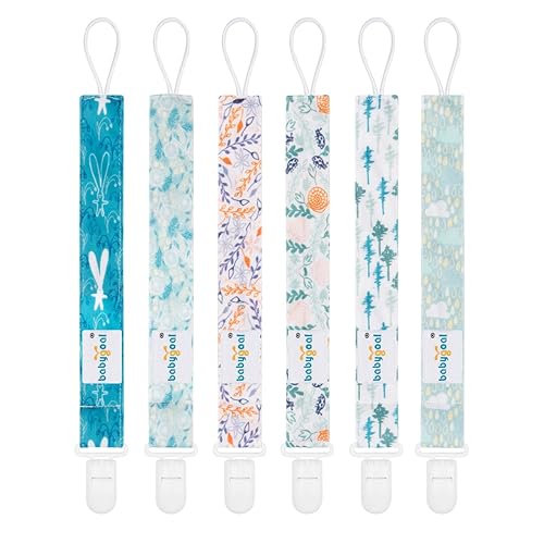 Babygoal Clips para chupete, paquete de 6 soportes y correa para niños y niñas, se adapta a la mayoría de los chupetes, estilos Binkie y mordedores