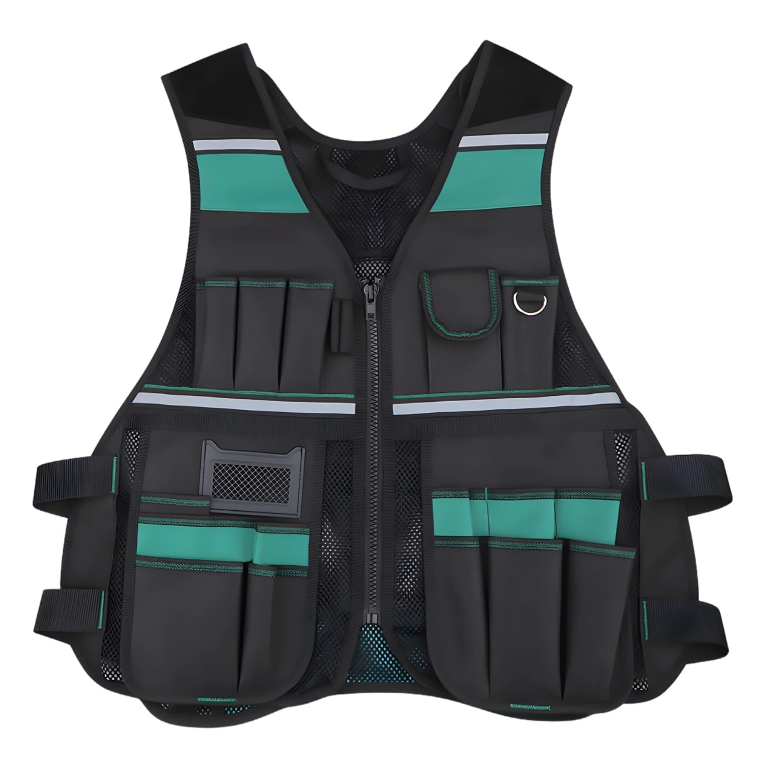 Chaleco de herramientas para hombre, chaleco de trabajo para electricista, diseño de seguridad reflectante, ropa de trabajo de poliéster ligero ajustable, con múltiples bolsillos, 64 x 65 cm