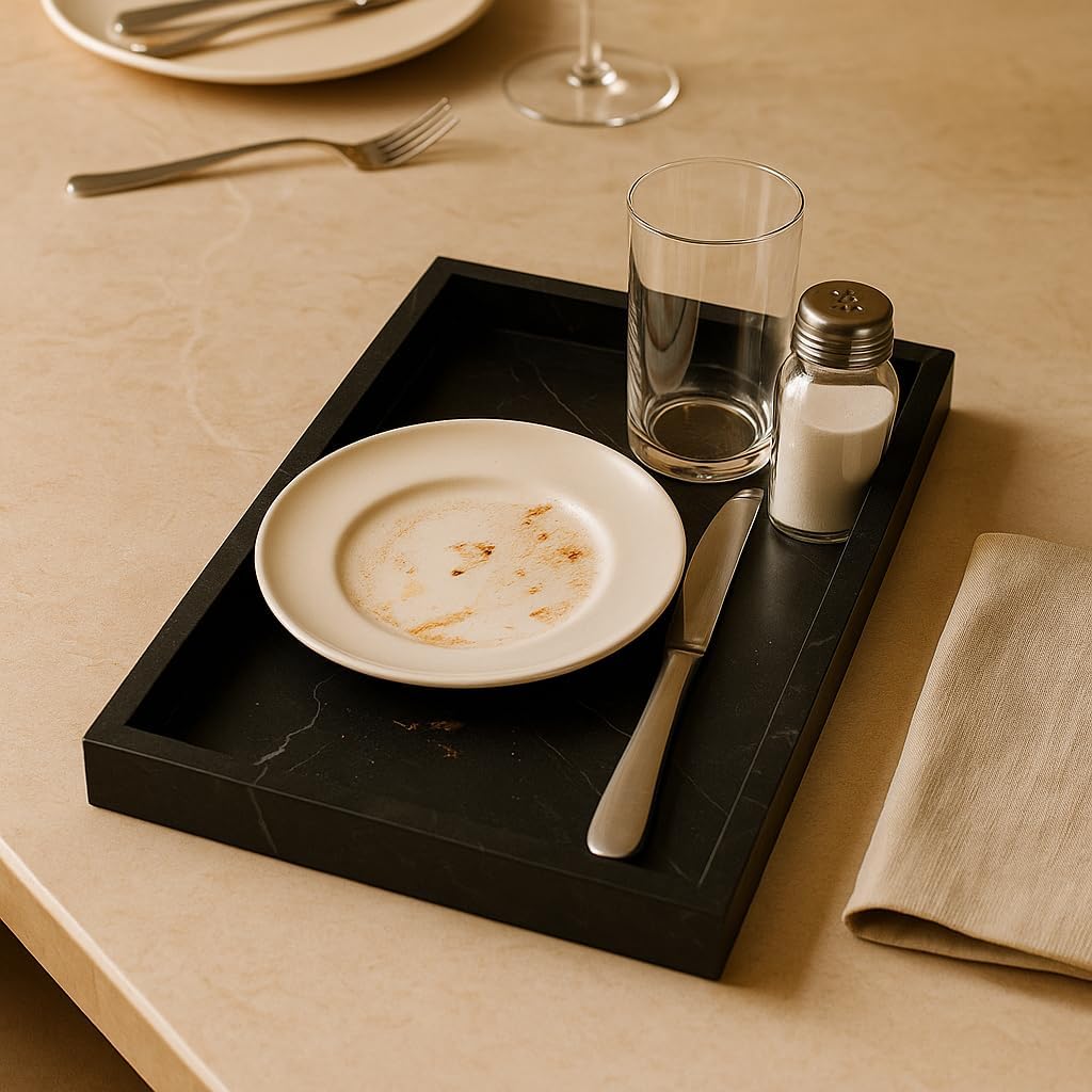 Natural Marble Tray for Bathroom Vanity Kitchen Counter, Real Stone Decorative Tray for Perfume Jewelry Candle Cosmetics Storage （Black）