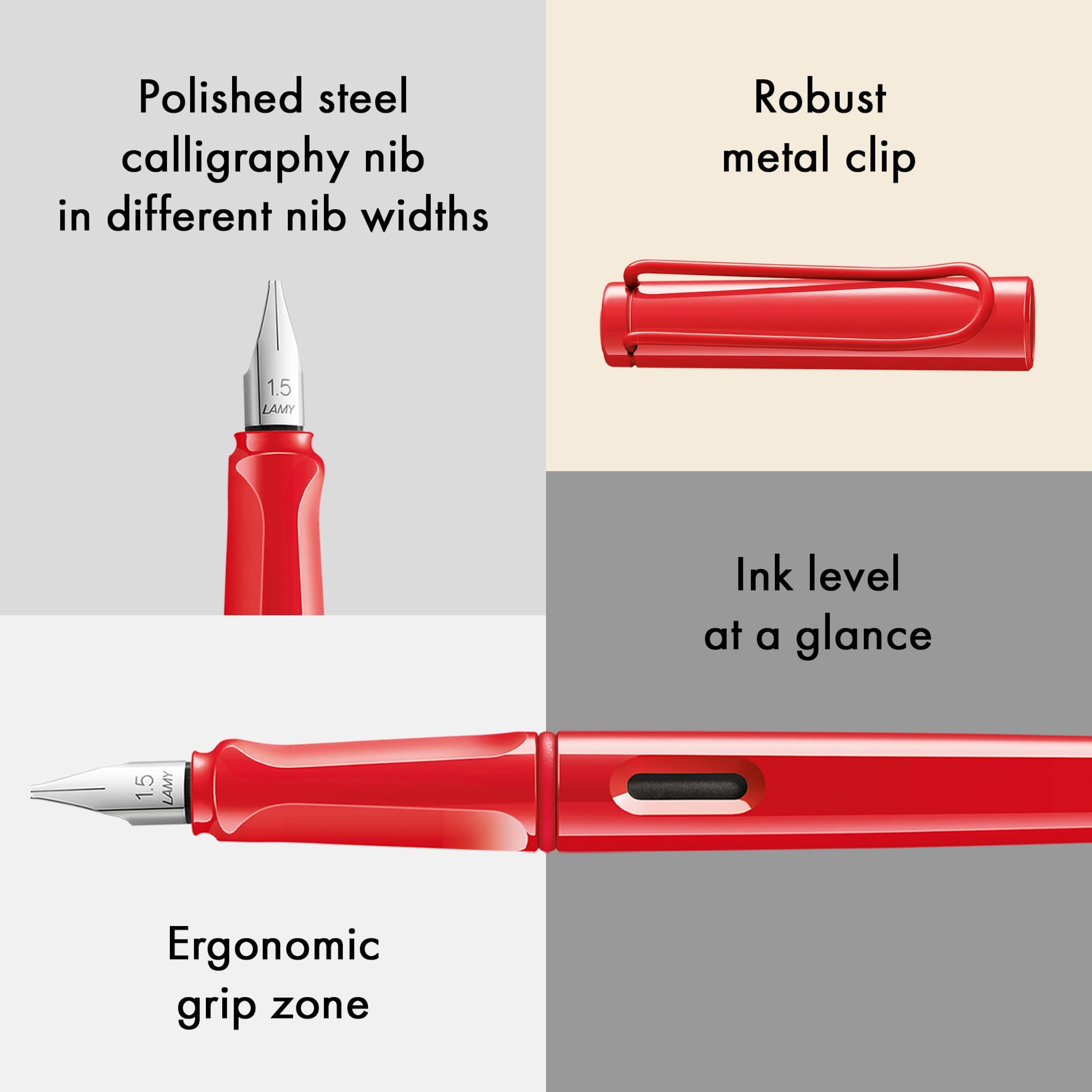 Lamy joy strawberry, calligraphy fountain pen with ergonomic grip & polished steel nib in line width 1.9 mm - Image 3