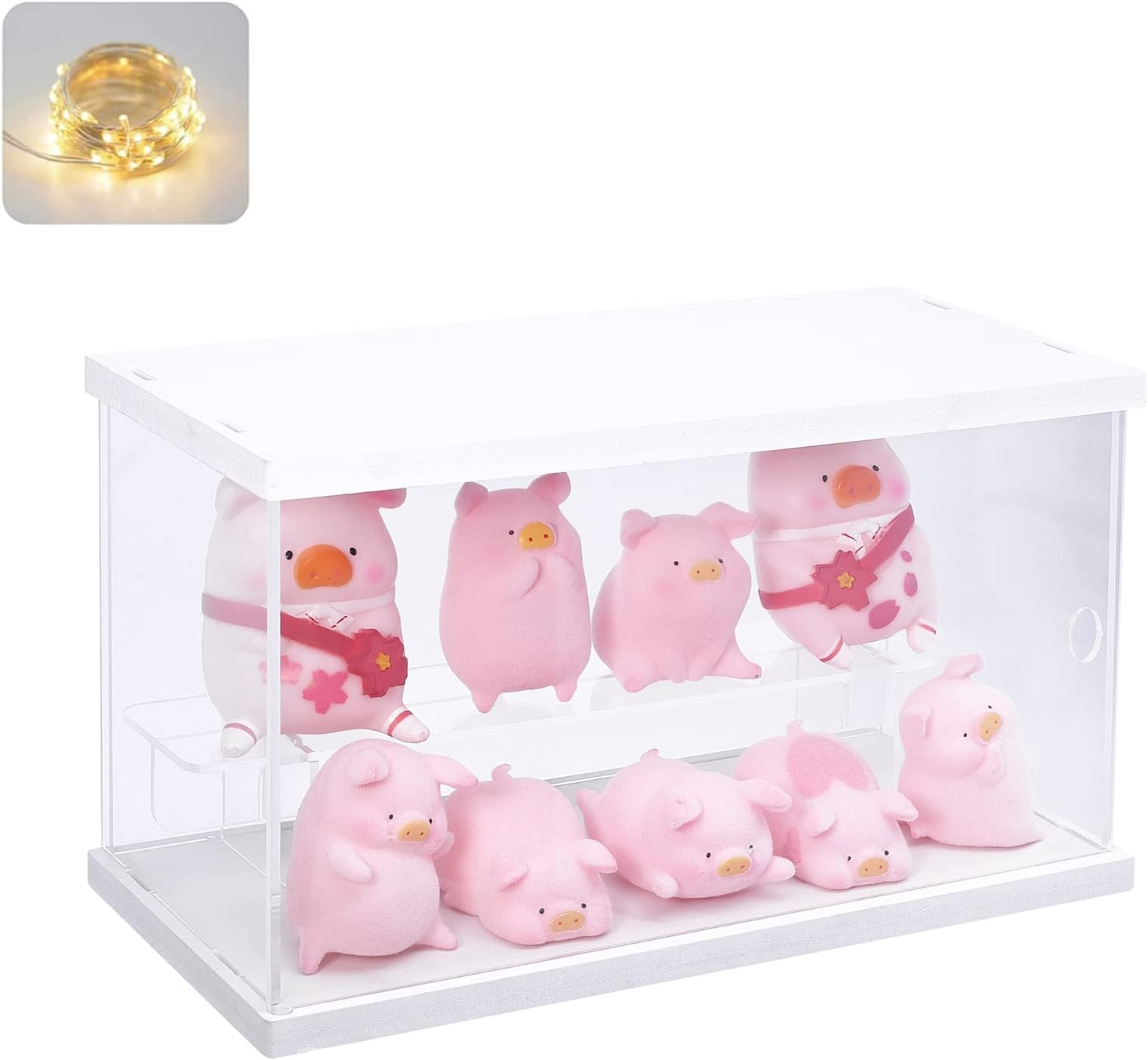 2 Tier Clear Acrylic Display Case Stand for Funko pop, 2 Layer Storage Cabinet Shelf Showcase Dustproof for Mini Toys Figures Stone Collectibles Assemble Organizer, White 9.8x4.5x5.9inch