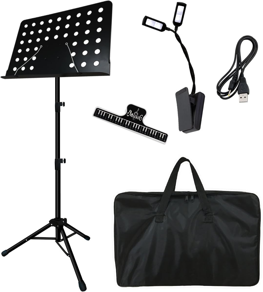 Music Stand, Kasonic Professional Collapsible Music Stand for Music Sheet, Instrument Books with LED light, Paper Holder and Carrying Bag Perfect for Instrumental Performance