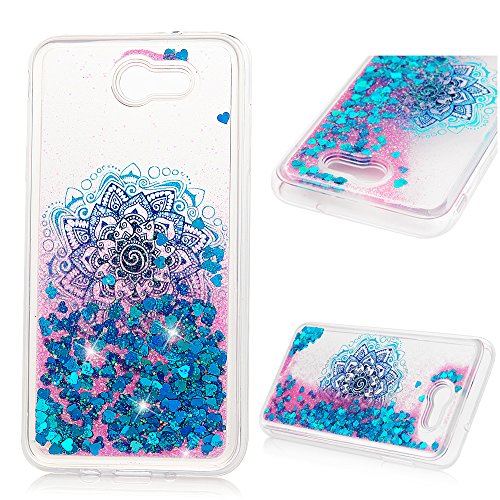 Galaxy J7 V Case, YOKIRIN Flowing Liquid Glitter TPU Silicone Quicksand Case Floating Moving Bling Hearts Sparkly Print Clear Shockproof Gel Protective Cover for Samsung Galaxy J7 2017 (Floral Totem)