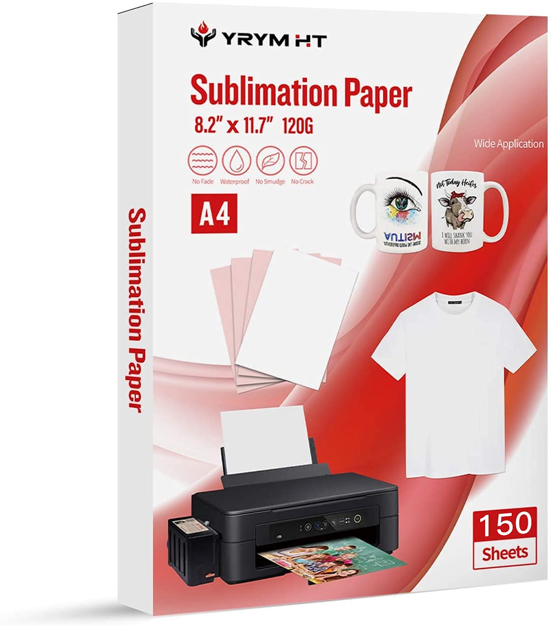 YRYM Sublimation Paper 8.5x11 Inchs, 150 Sheets Sublimation Heat Transfer Paper for Any Inkjet Printer with Sublimation Ink for T-Shirt & Unique Gifts