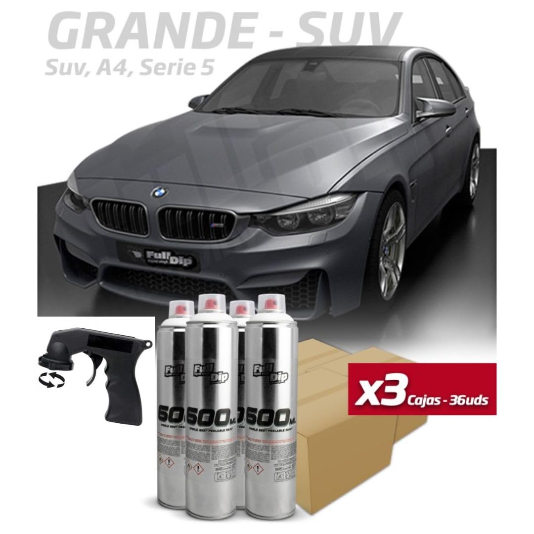 AutoFullCar - Pack para Pintar el Coche con Spray Full Dip 600 ml (36 Unidades) Pintura Vinilo con Regalo Adaptador de spray (Berlina, Antracita Metalizado)