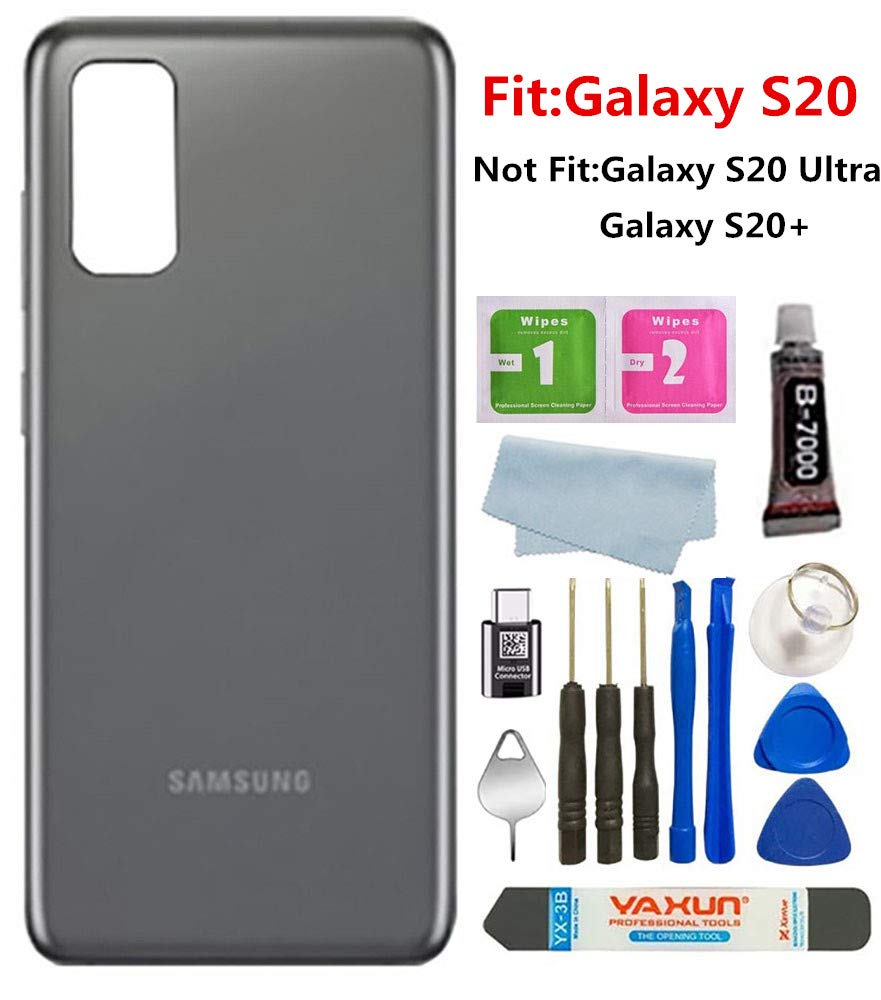 BSDTECHGalaxy S20 Back Cover Glass Housing Door with Camera Lens and Pre-Installed Tape Replacement for Samsung Galaxy S20 Back Glass +Tools (Cloud Gray)