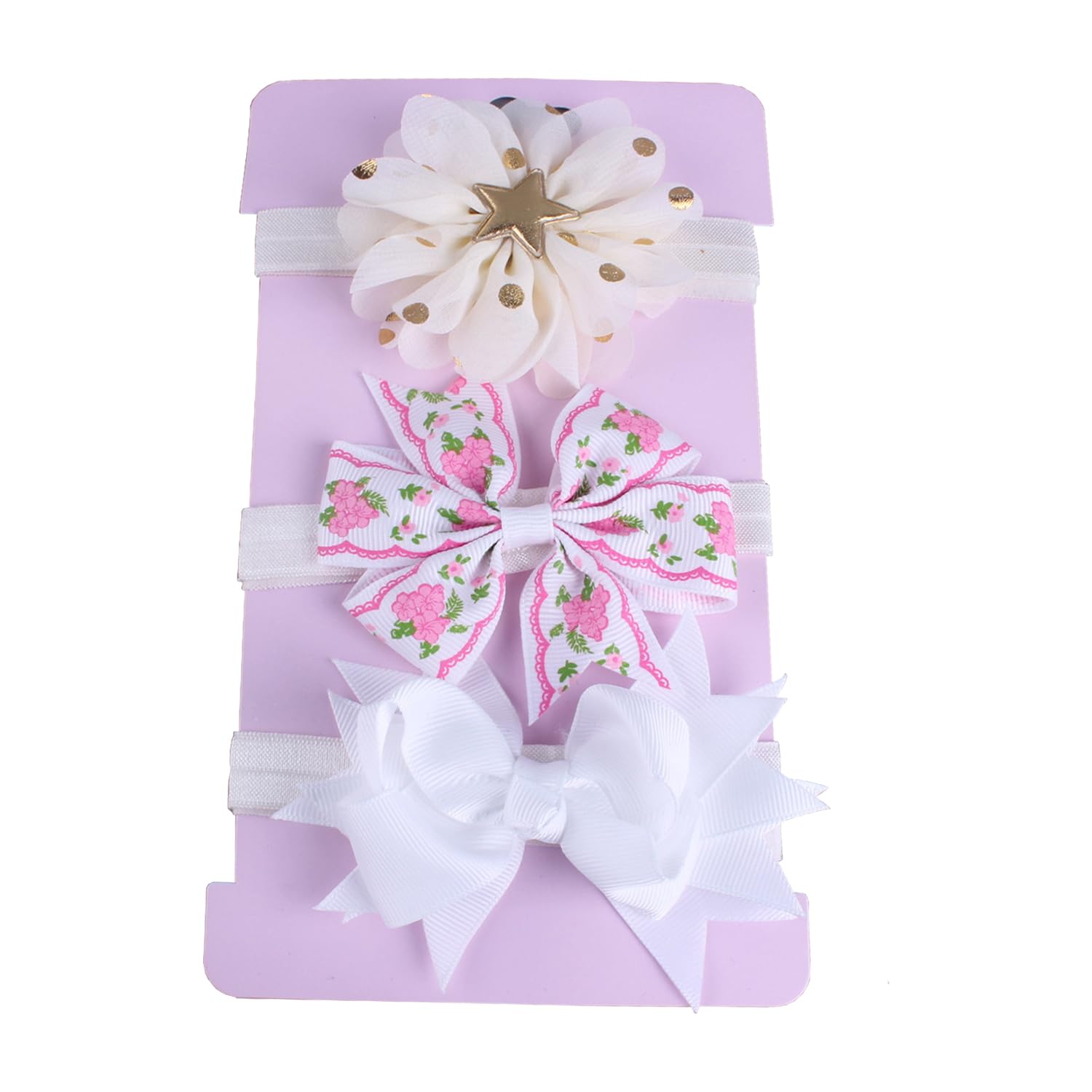 SYGA 3 Pcs Baby Headband, Flower & Bow Stretchable, Nylon HairBand for Newborn Infant Toddlers Kids 0-3 Year (White, Free Size)-image-21
