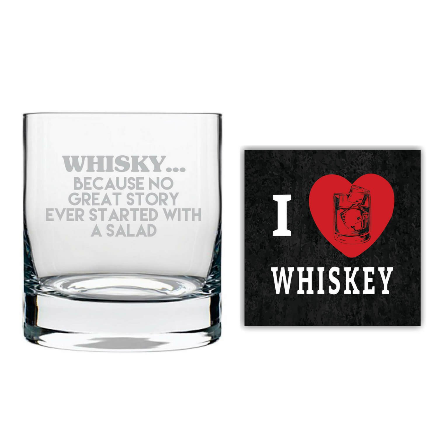 YaYa cafe Glass Whisky Engraved with Coaster and Quotes Slogan Stelvio, 325ml(Clear)
