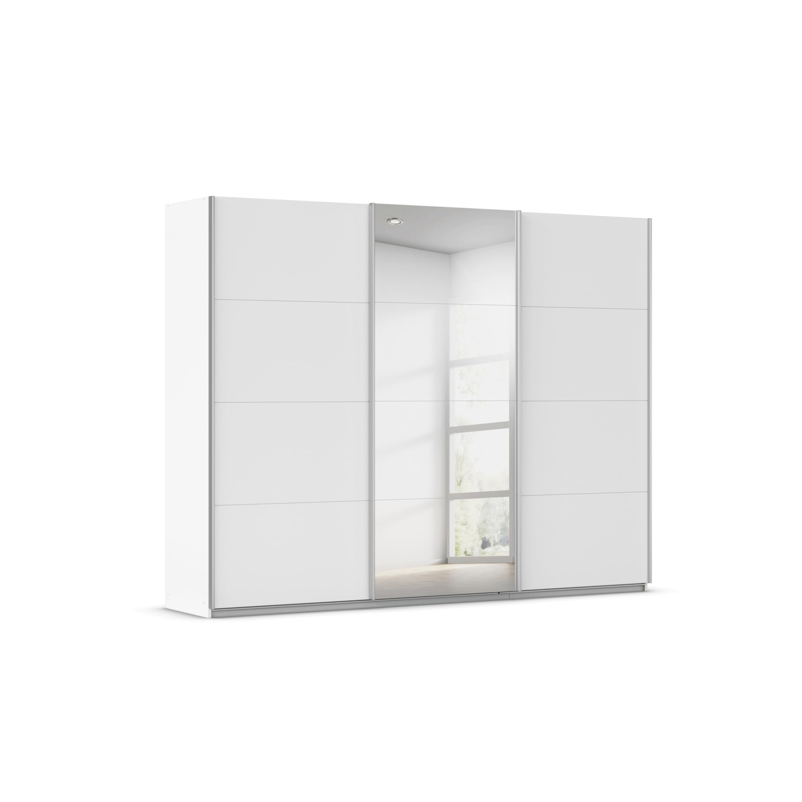 Rauch Möbel KULMBACH, Schwebetürenschrank, Farbe Weiß, Breite 271 cm | Kleiderschrank mit Schwebetüren, Schiebetüren, 3-türig, mit Spiegel, Zubehör Premium, Schlafzimmer, Jugendzimmer, Garderobe