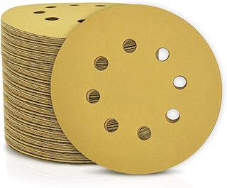 SPEEDWOX 100 Pcs 5 Inches 8 Hole Sanding Discs 220 Grit Dustless Hook and Loop Sandpaper for Random Orbital Sander Yellow Finishing Discs for Automotive Woodworking