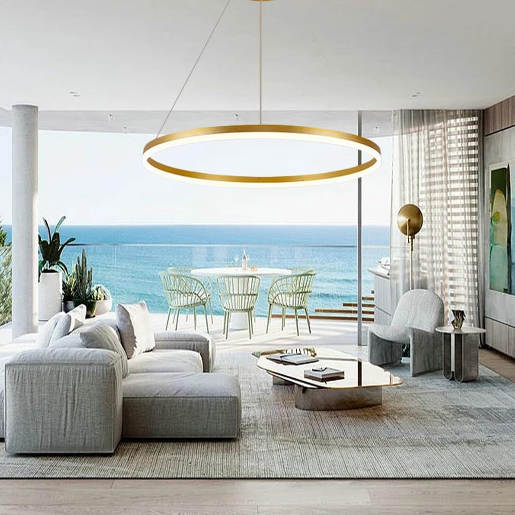 Lámpara colgante moderna LED mesa de comedor lámpara de salón regulable con control remoto creativa anillos redondos colgante luz metal acrílico lámpara colgante comedor lámpara sala de estar ( Color