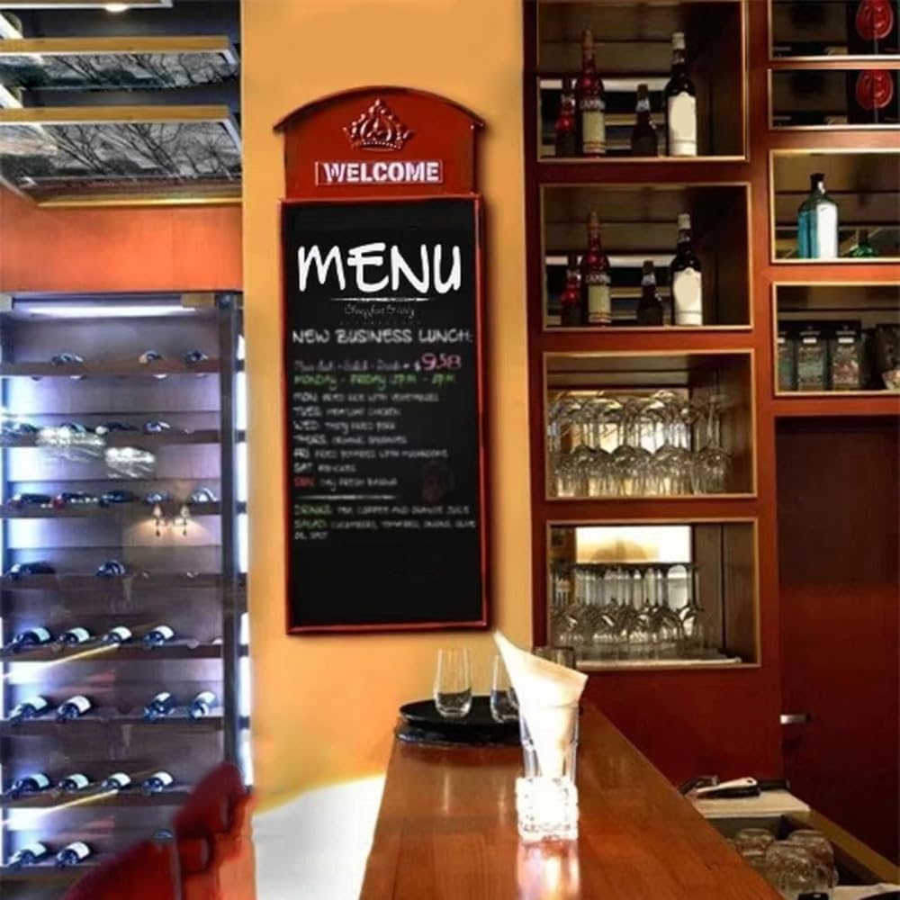 Letrero de menú de pizarra, exhibición de hierro montado en la pared para restaurante, bar, cafetería, plantillas de tiza rústicas para acera
