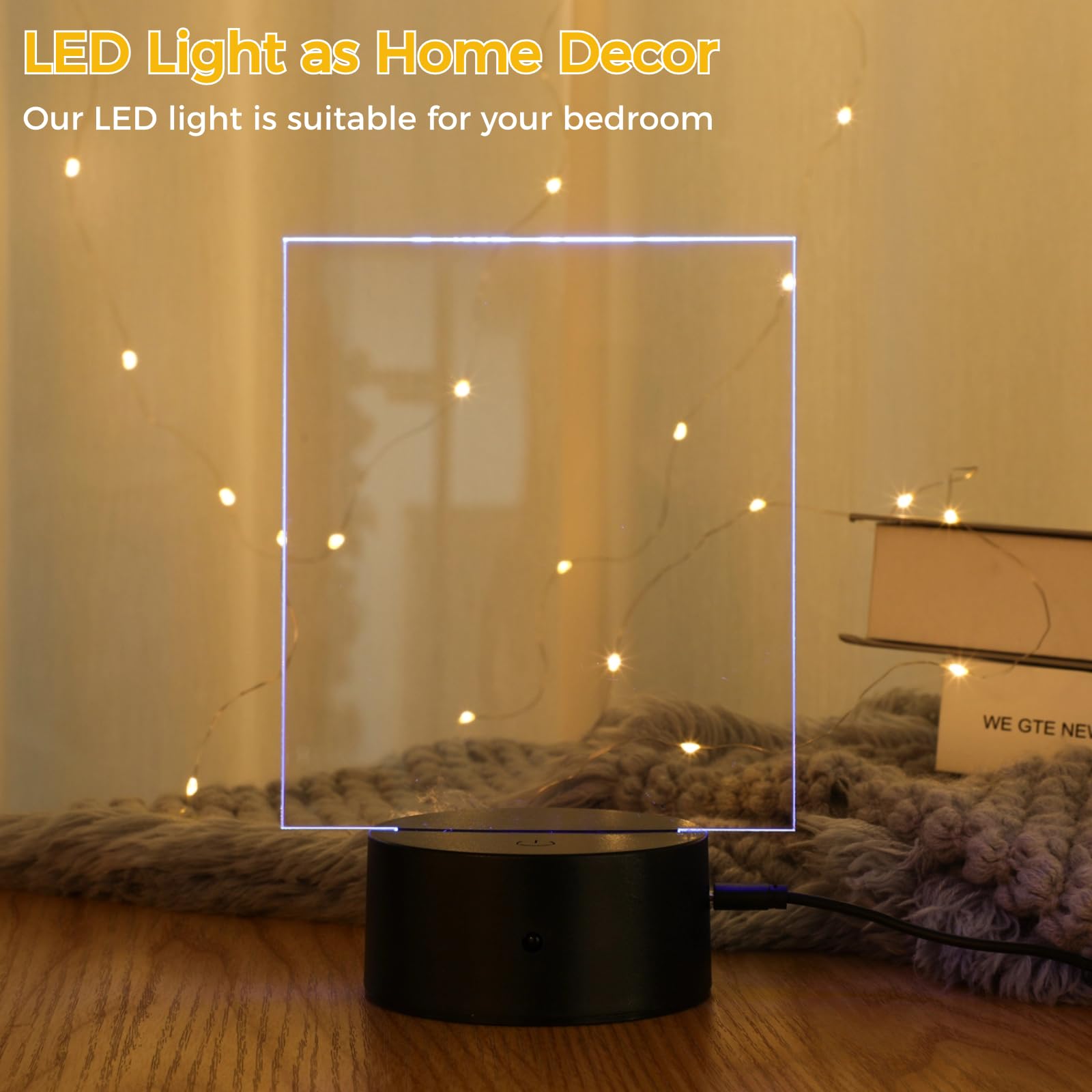 VIHOSE 36 Sets 3D Night LED Light Base Kit – Includes Square Acrylic Sheets, Remote, USB Cable, 16 Colors, 4 Modes, For DIY Decor