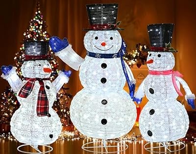 Outdoor Christmas Decorations Snowman LED Light Kit 2ft+3ft+5ft Lighted up Snow Man for Outdoor Indoor Xmas Home Office Company Party Wedding Garden Yard Decoration