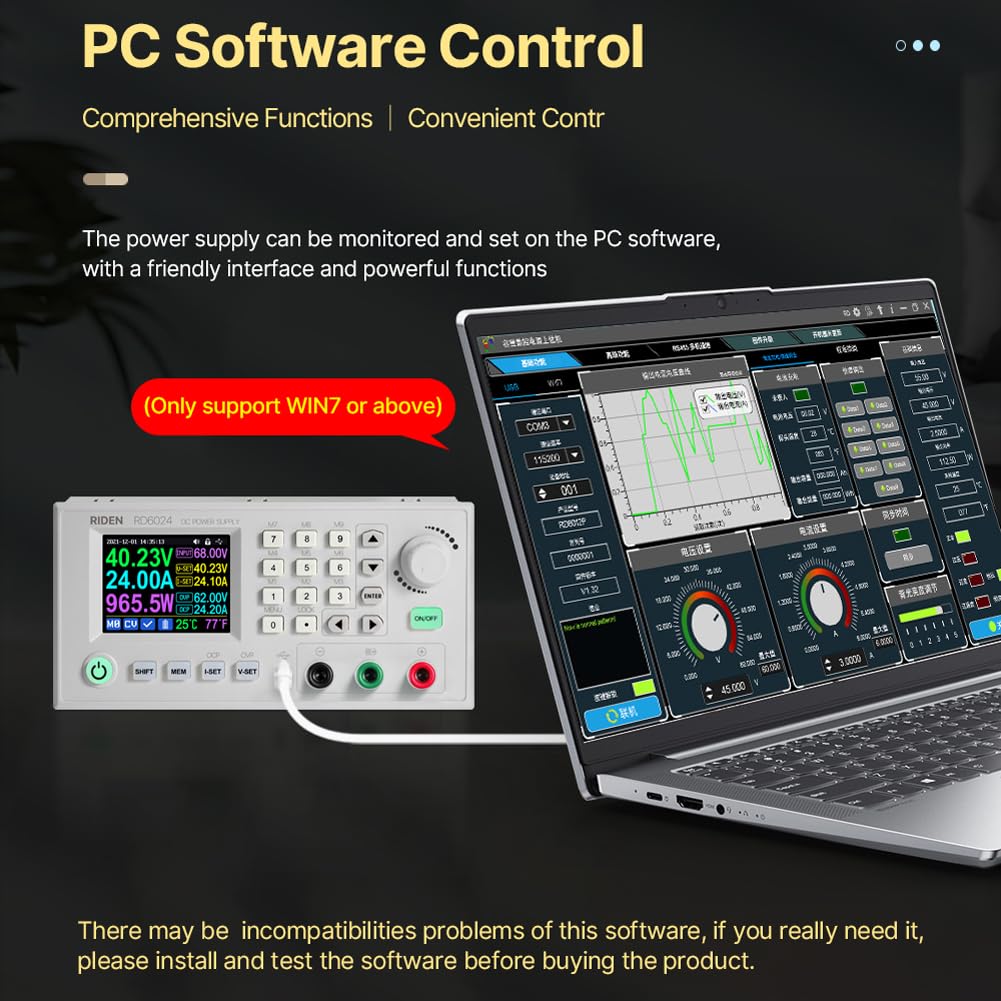 Einstellbare digitale Konstantspannungsstromversorgung 24A 12V 36V 48V 60V 2,4-Zoll-Farbdisplay PC-Softwaresteuerung Mobiltelefon-APP-Steuerung