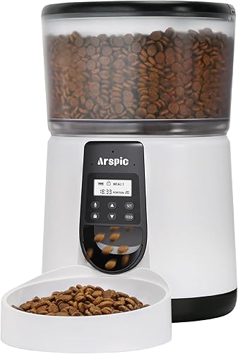Arspic - Comedero automático para gatos dispensador automático de alimentos para gatos de 4 litros con temporizador programable y control de