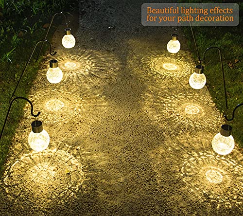 Ekq 4 Pack Hanging Solar Lights Set With Shepherd Hooks, Outdoor Color Changing Solar Powered Waterproof Landscape Lanterns With Crackle Glass Ball Design Pathway Decoration #TOP1