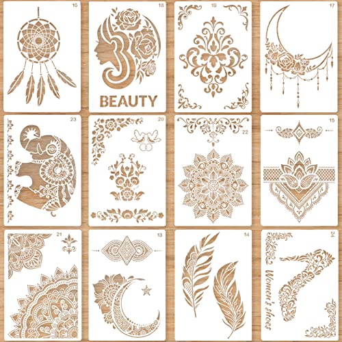 Plantillas de Borde de Flores 12 Piezas, Plantillas de Dibujo, Plantillas de Pintura Reutilizables, Plantillas para Pintar Muebles, Plantillas para Pintar Paredes, Plantillas para Pintar 21 x29 cm Cover