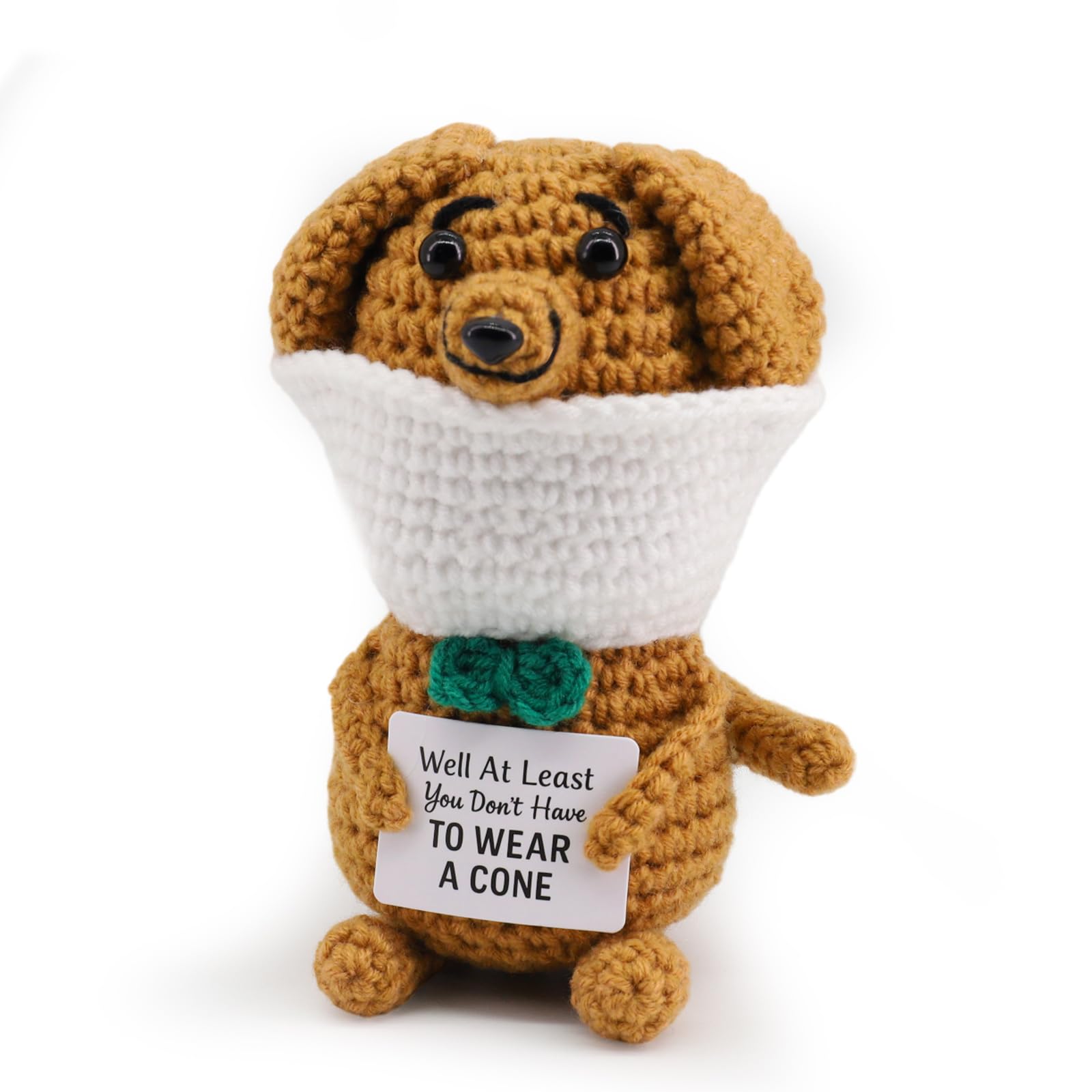 Photo 1 of COCUBO Funny Crochet Dog – Handmade Get Well Gift with “At Least You Don't Have to Wear a Cone” Quote, Cute Knitted Dog for Surgery Recovery, Hospital Bedside Cheer, Compact 5 x 3.1 x 2.5 Inches