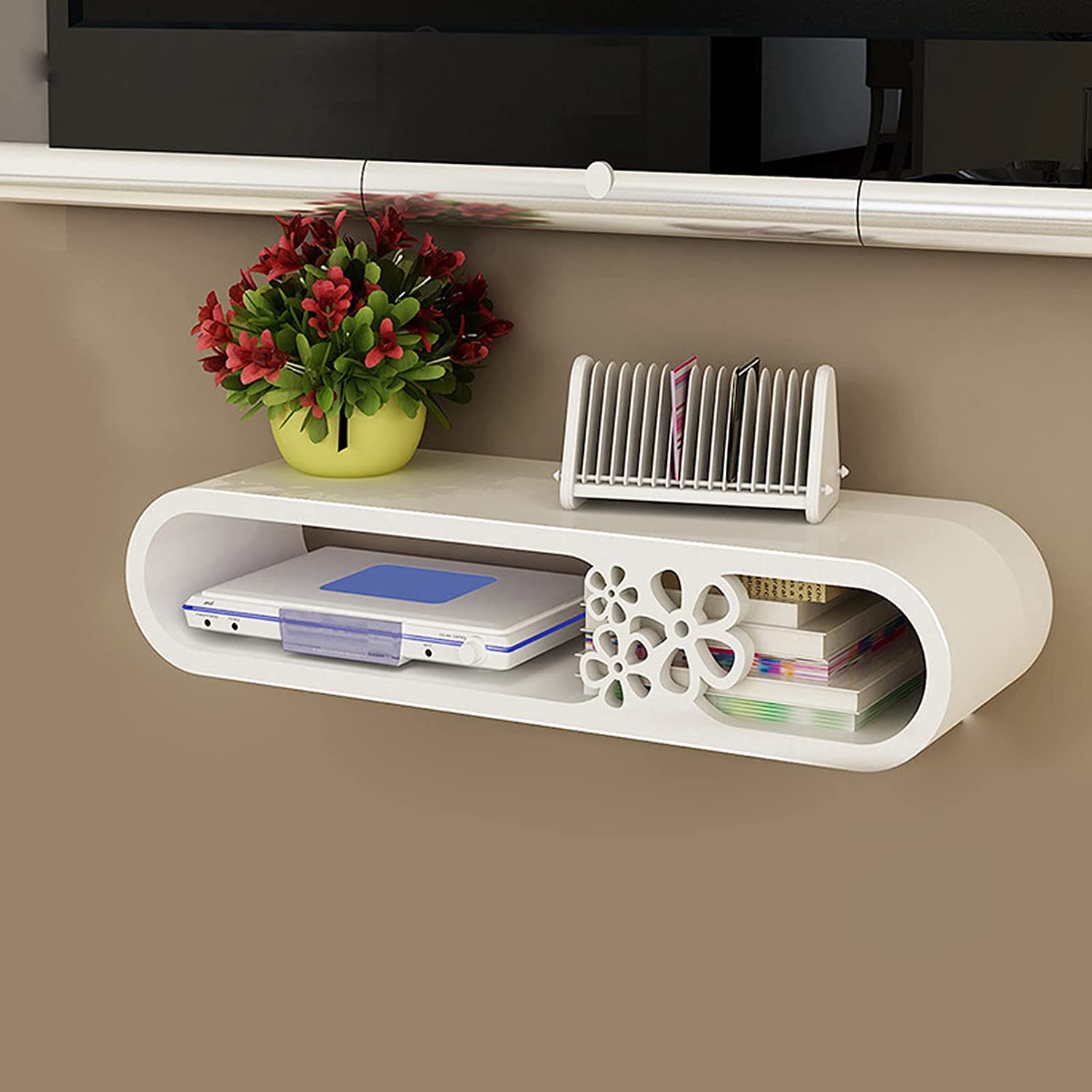 Étagère murale de rangement pour routeur WiFi – Console flottante pour lecteurs DVD, boîtes de câbles, consoles de jeux et télécommandes – Solution de salon peu encombrante