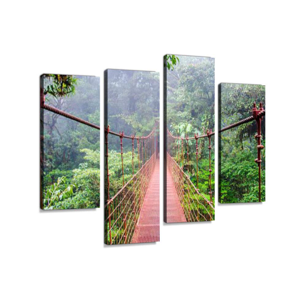 Weone Artwork Bridge in Monteverde Rainforest in Costa Rica Canvas Wall Art Hanging Paintings Modern Abstract Picture Prints Framed Home Decoration Gift Unique Designed 4 Panel