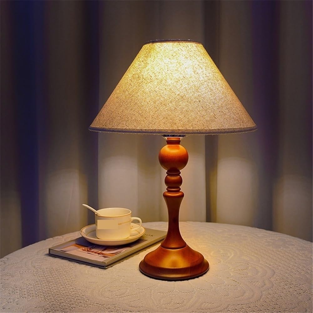 Lampada da comodino Lampada da comodino in legno for camera letto, decorazione retrò in tessuto for, luce notturna, interruttore a pulsante Lampade per la camera da letto