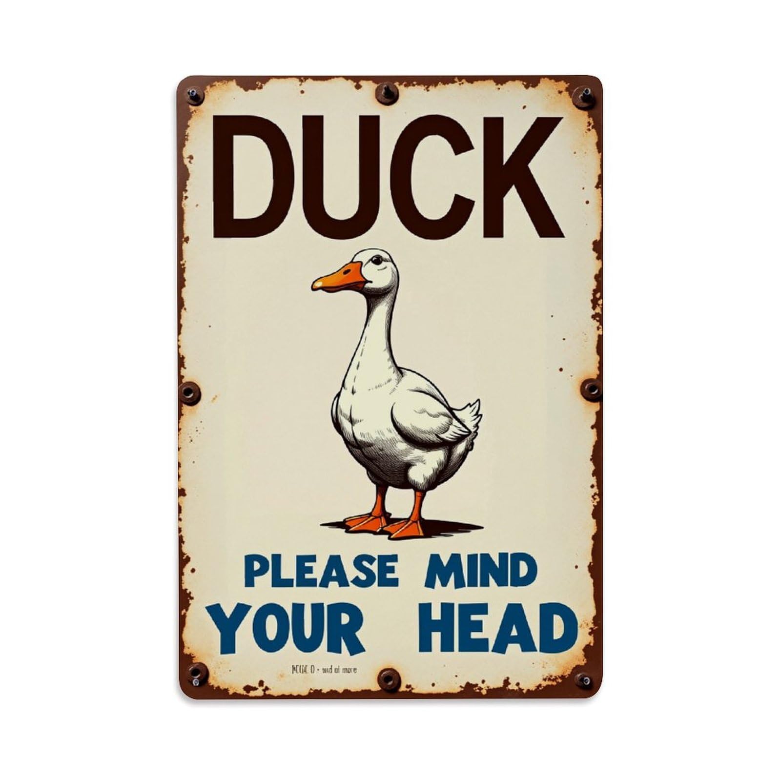 Enderetf Vintage Duck Please Mind Your Head Tin Sign Metal Poster, Home Bar Garage Man Cave Cafe Indoor & Outdoor Wall Decoration 8X12inches