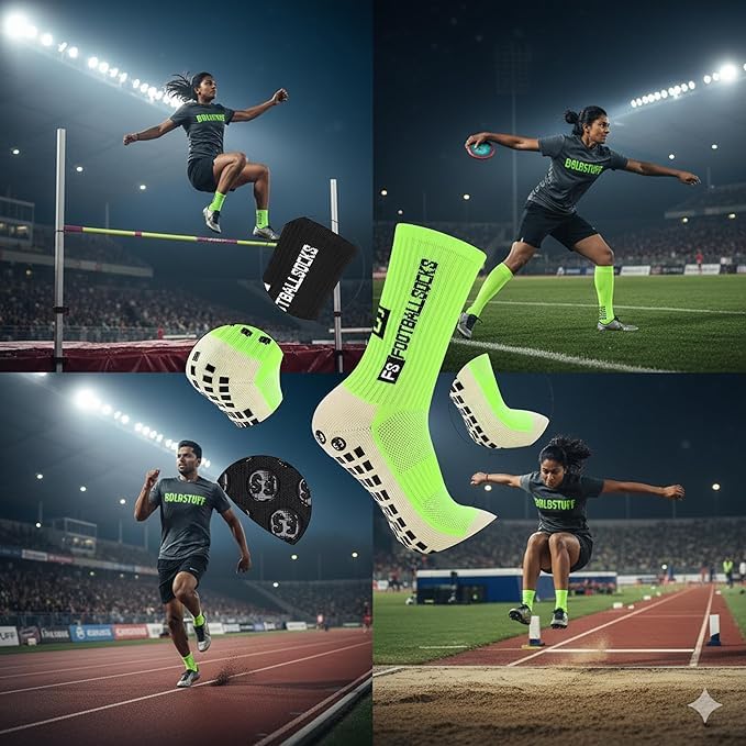 Image of Hi-Tech Performance Athletic Grip Socks for Men & Women Crew Length, Anti-Slip Rubber Grip socks for footballer, Thick Cushion Sports Socks for Running, Gym, Training