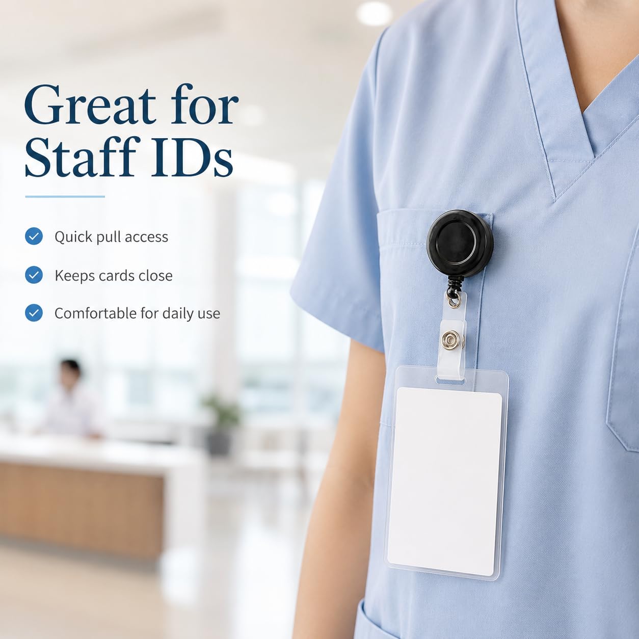 Ausziehbare Ausweishalter, robuste einziehbare Ausweishalter mit 63,5 cm langem Kabel, Ausweishalter, Clips für Arbeit, Büro, Krankenhaus, Veranstaltungen, 100 Stück
