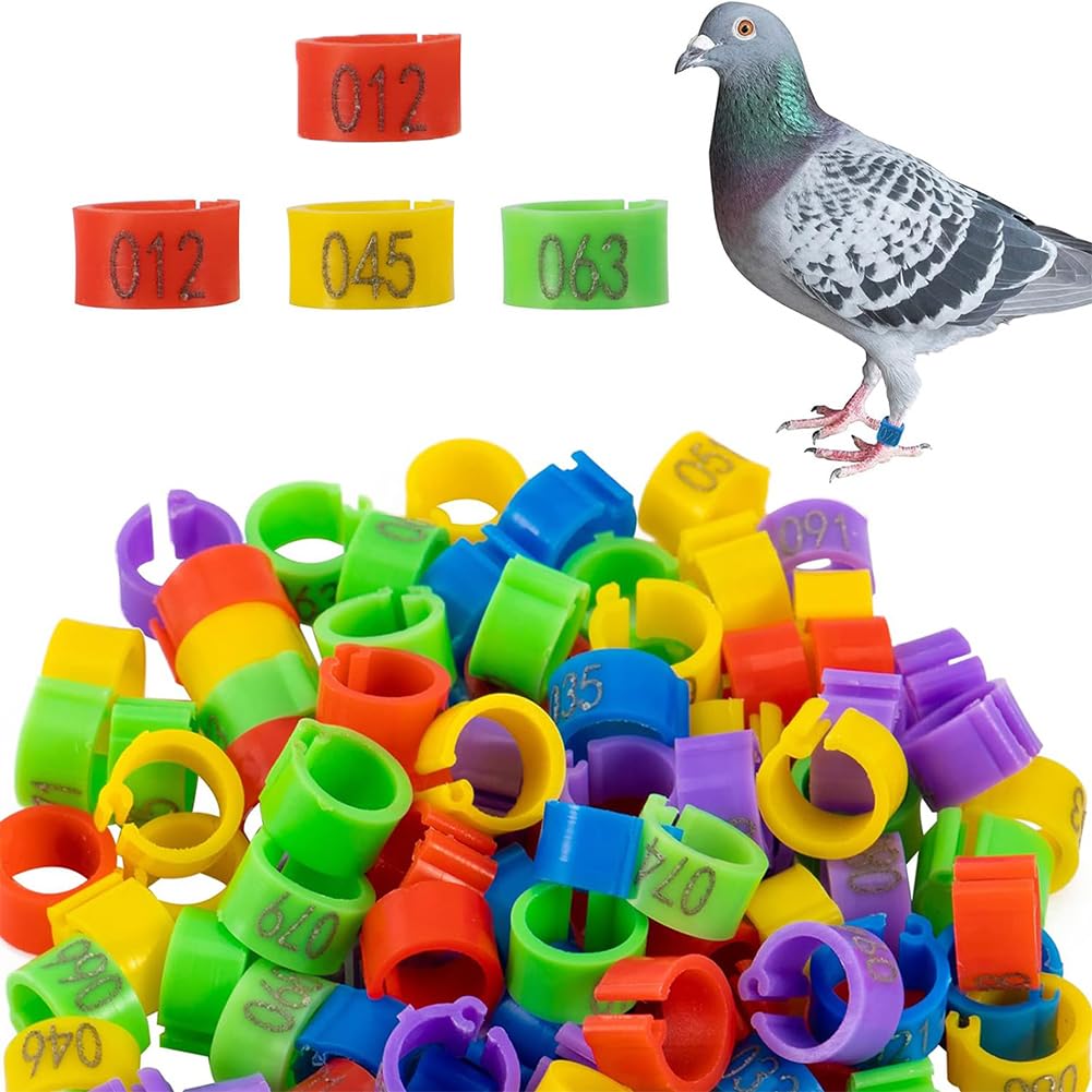Pierścienie na nogi ptaków, 100 lub 200 szt. numerowanych plastikowych opasek na nogi ptaków, wielokolorowych, 8 mm-12 mm(8mm200pc)