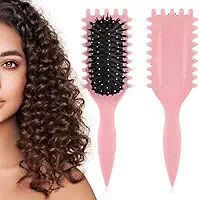 Escova para Modelar e Definir Cachos, Cerdas de Javali, Reduz Frizz e Dá Brilho, Ergonômica e Resistente ao Calor, Perfeita para Cabelos Cacheados e Ondulados – Rosa