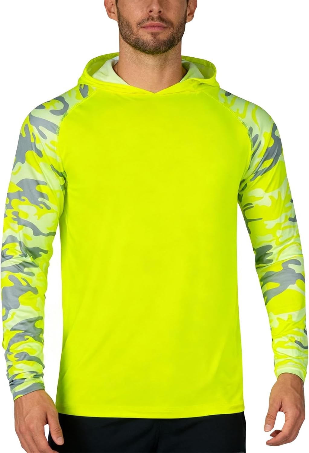 Men's Fishing Shirt with Hood,UPF 50+ Sun Protection Hoodie Camo Long Sleeve Shirts High Visibility Safety T Shirt - Image 8