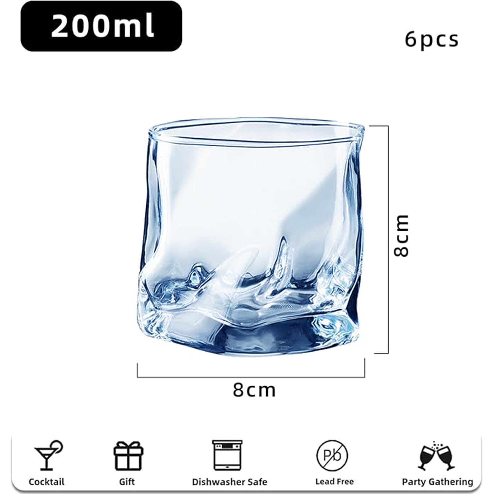 YushengTai Lot De 6 Verres En Cristal Irréguliers De 200 Ml