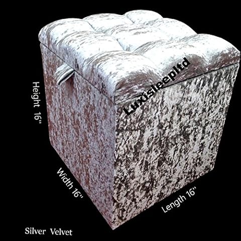 luxisleepltd' Crushed Velvet Diamonds/Fabric Buttons Cube Ottoman Storage Pouffe Toy Box Foot Stool Single Seat (GREY, DIAMONDS) Cover