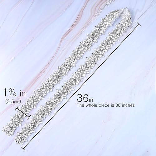 Miniatura 6 de XINFANGXIU Vestido de novia plateado de 1 yarda, apliques de cristales de diamantes de imitación, cinturón de novia para mujer, formal, baile de
