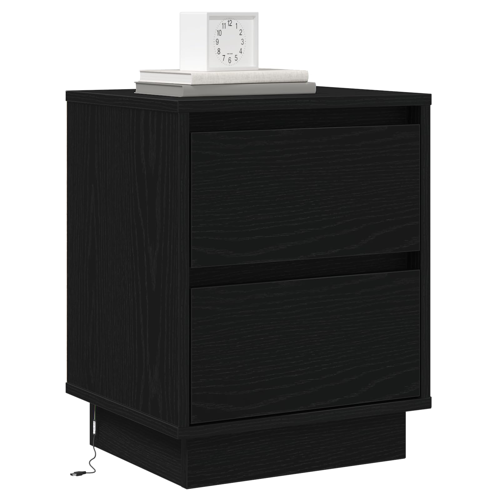 Schwarze Eichen-Nachttische mit LED-Beleuchtung und sanft schließenden Schubladen – Moderner Beistelltisch mit Stauraum für Schlafzimmer, 2 Schubladen pro Schrank,