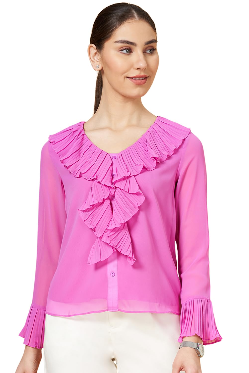 annabelle by pantaloons Women's Polyester Solid Regular Fit Blouse-picture-33
