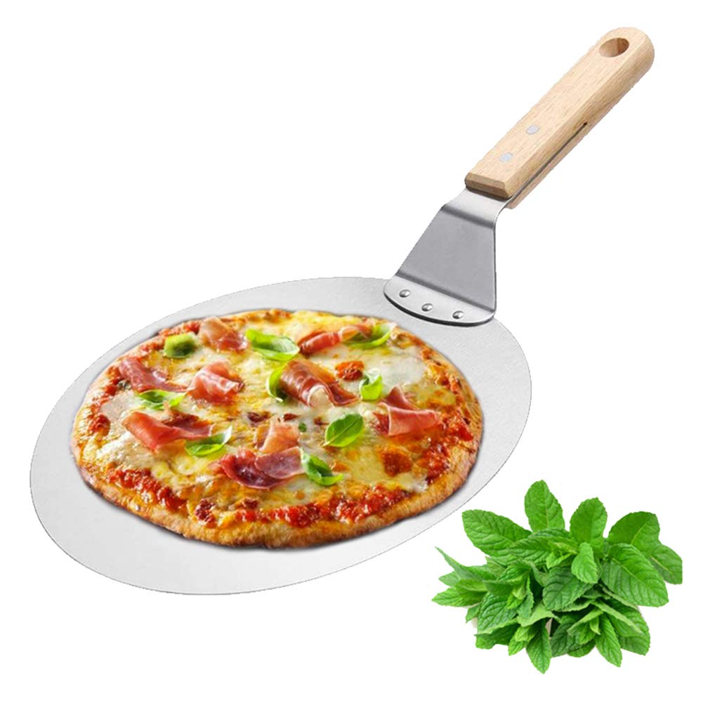 AKAZI 3-in-1-Pizzaschneider-Server, Pizzaschieber/Pizzaschaufel/Pizzaschneider, Pizzapaddel, Radschneider mit Edelstahl-Holzgriff, perfekt zum Backen von hausgemachter Pizza/Kuchen
