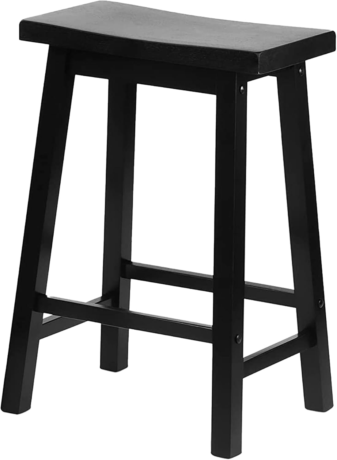 PJ Wood Classic Saddle-Seat 24" Tall Kitchen Counter Stools for Homes, Dining Spaces, and Bars w/Backless Seats, 4 Square Legs, Black (Set of 8)
