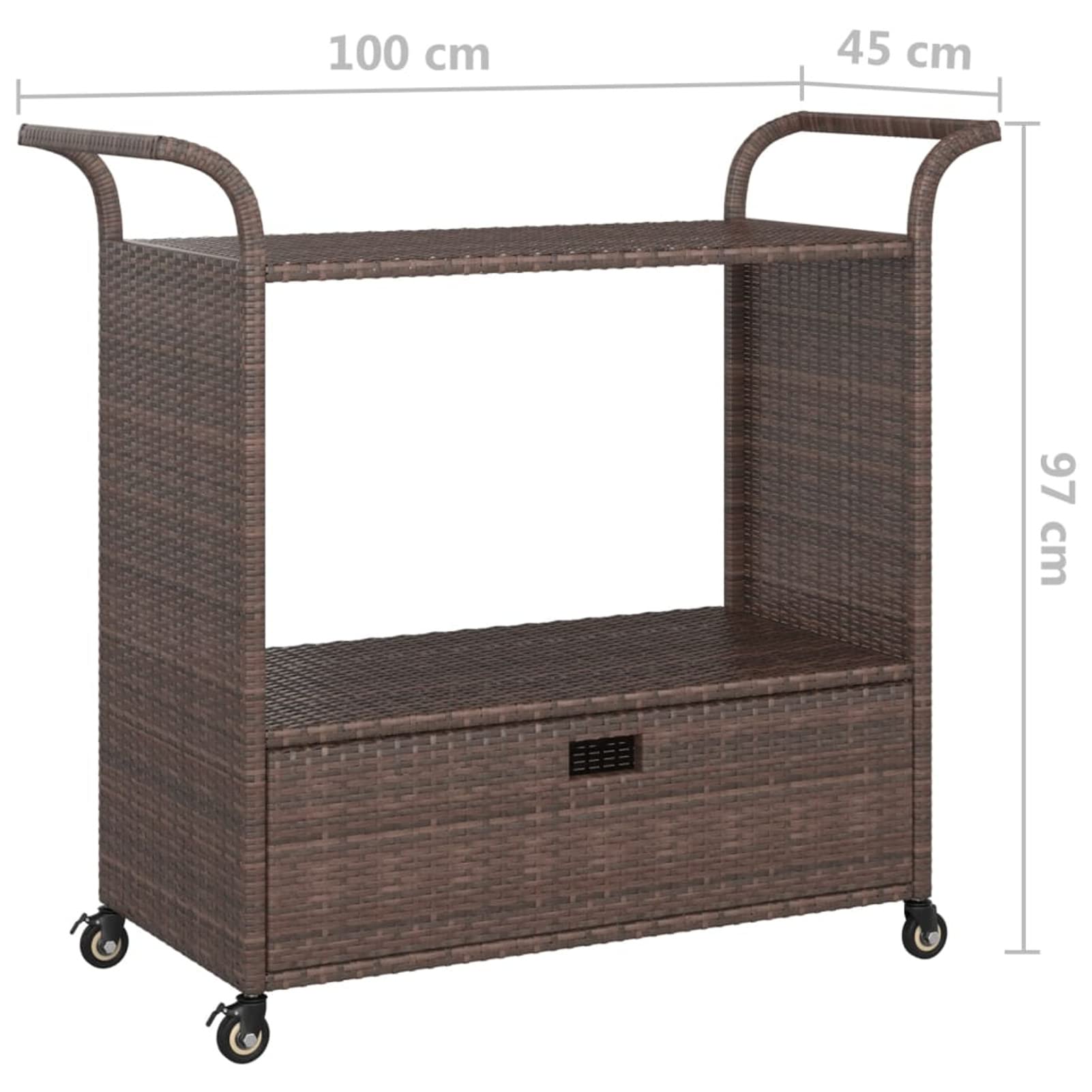Rantry Carrello da Bar in Polyrattan Marrone 100x45x97 cm Mobili da Giardino Set